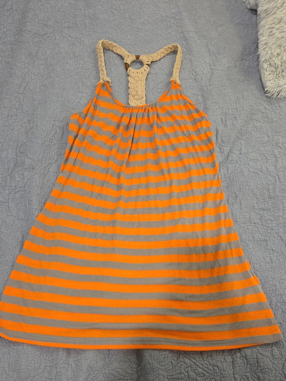 Lagaci Orange and Gray Striped Girls Tank Coverup with Braided Back Size XL!